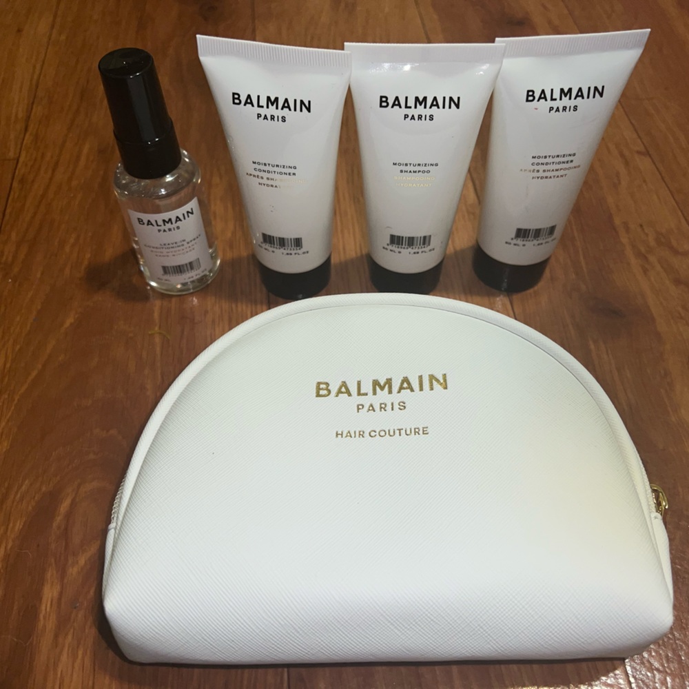 Balmain Paris hair couture bag and hair products set in the color white